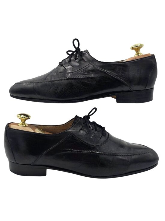 Vintage Bally Italy Soft Black Leather Dress Shoes Mens size 9 Apron-toe Oxfords